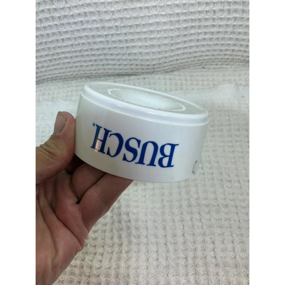 Vintage Busch Beer American Urnapress Melamine Ashtray White Blue Round‎ MCM